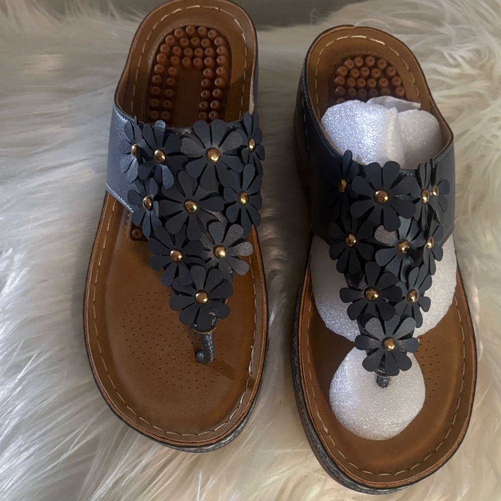 Elegant Black Floral Women's Sandals